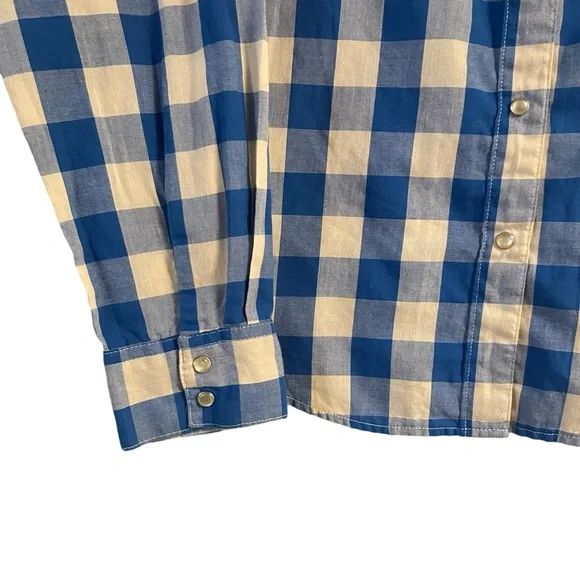 Wrangler ladies wrancher shirts blue and white plaid pearl snap button down L - Picture 3 of 7